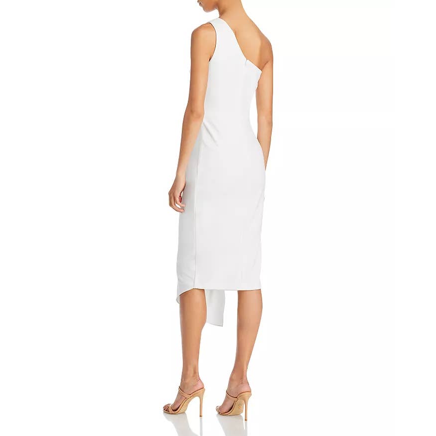 AQUA FORMAL Women's White One-Shoulder Scuba Crepe Midi Sheath Dress SZ 4