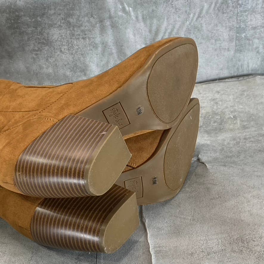 STYLE & CO Women's Bark Microsuede Warrda Round-Toe Block-Heel Tall Boots SZ 9.5