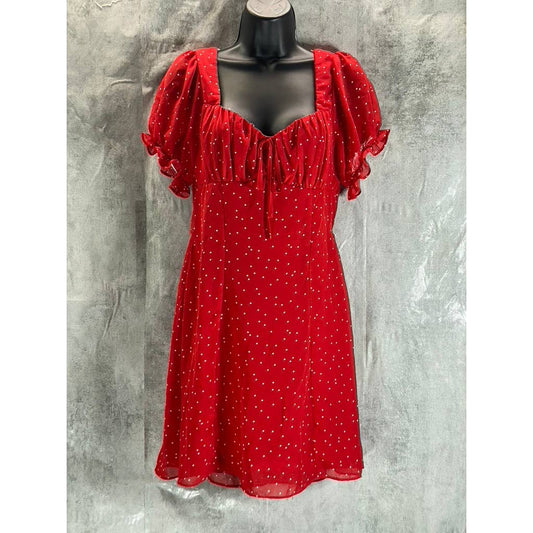 B. DARLIN Juniors' Red Polka-Dot Puff-Sleeve Sweetheart Fit & Flare Mini Dress