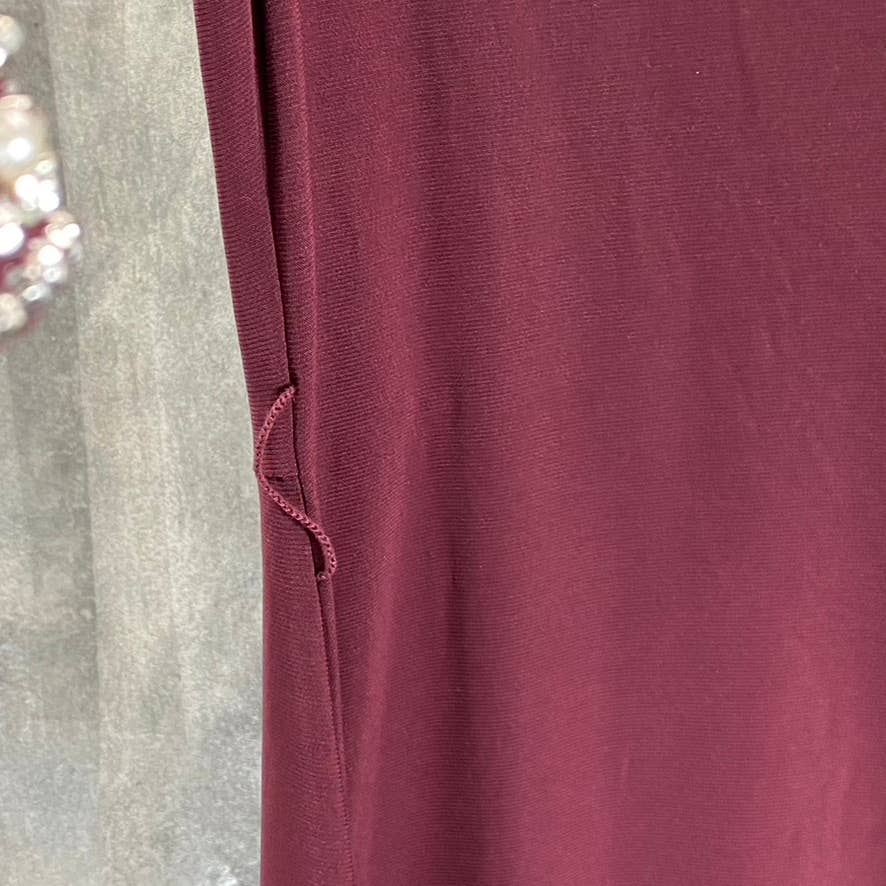 MSK Women's Burgundy V-Neck Rhinestone Embellished 3/4 Sleeve Midi Dress SZ M