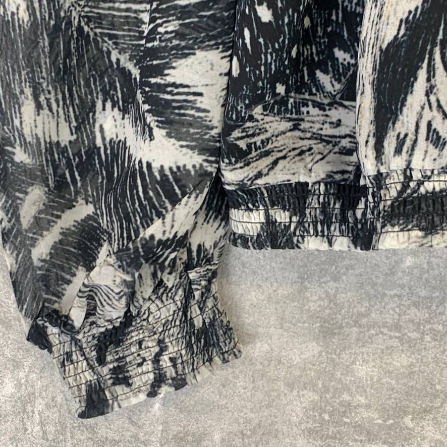 ALLSAINTS Black Fara Stretto Chiffon Monochrome Print Wrap Top SZ 4