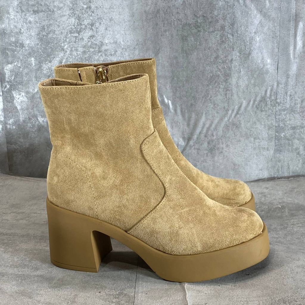 ANNE KLEIN Women's Dark Natural Sierra Square-Toe Block-Heel Booties SZ 7