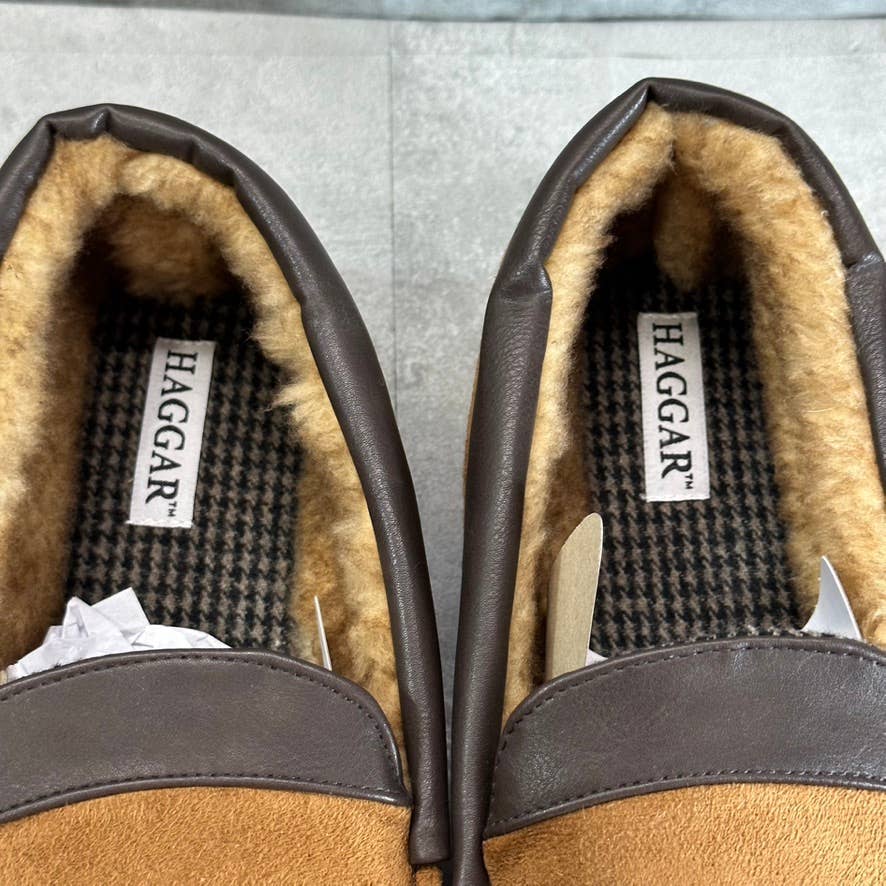 HAGGER Men's Tan Microsuede Fleece-Lined Venetian Memory Foam Slippers SZ XXL