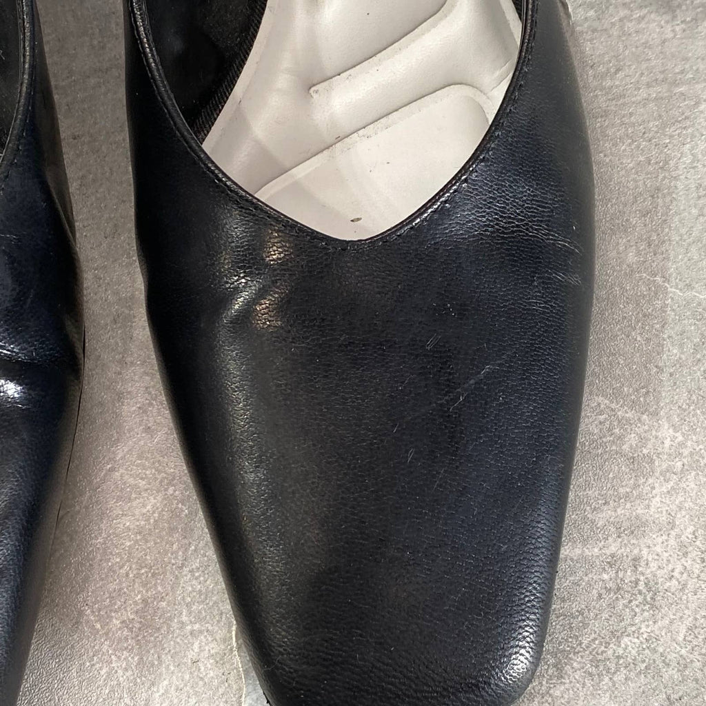 FRANCO SARTO Women's Black Leather Pisa Square-Toe Round-Heel Pumps SZ 9.5