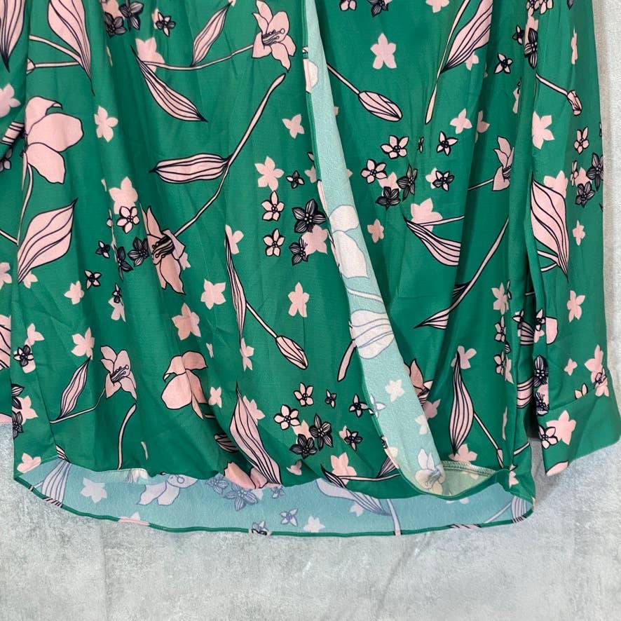 KIMI + KAI Women's Green Floral Grace Surplice V-Neck Maternity Nursing Blouse SZ M