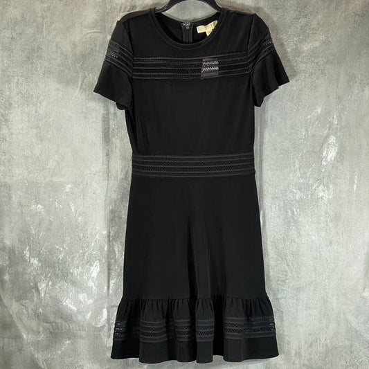 MICHAEL MICHAEL KORS Women's Deep Black Mixed-Mesh Short-Sleeve Mini Dress SZ M