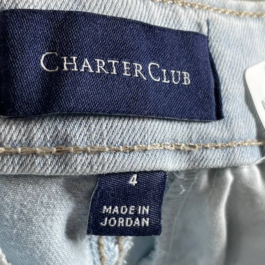 CHARTER CLUB Women's Light Wash Denim Boca Belted Crop Wide-Leg Pants SZ 4