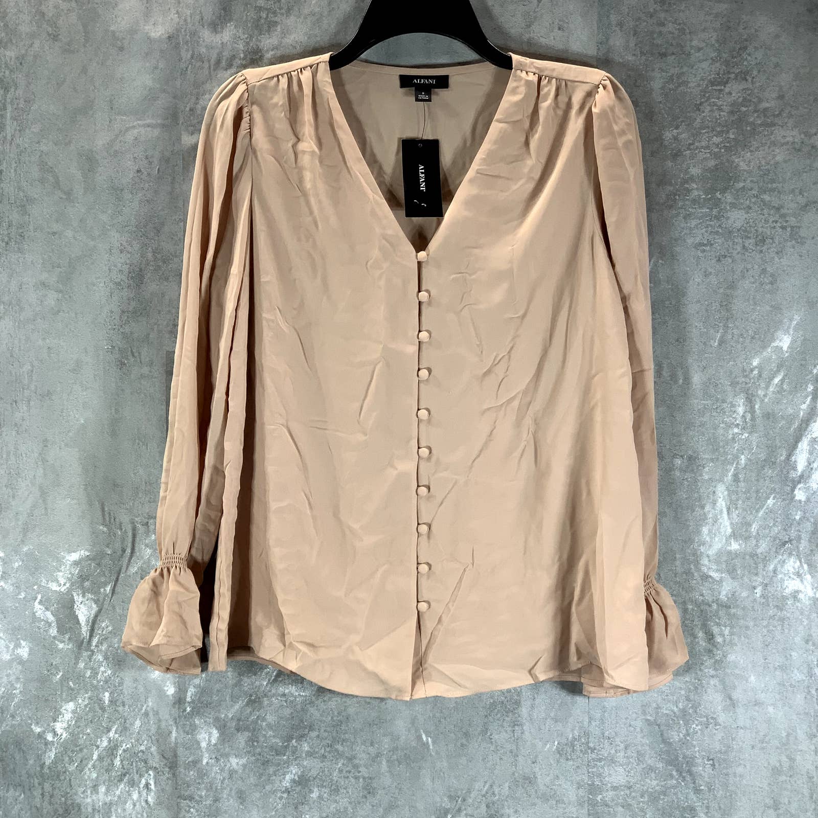 ALFANI Women's Fresh Clay Poet V-Neck Button-Front Long-Sleeve Top SZ S
