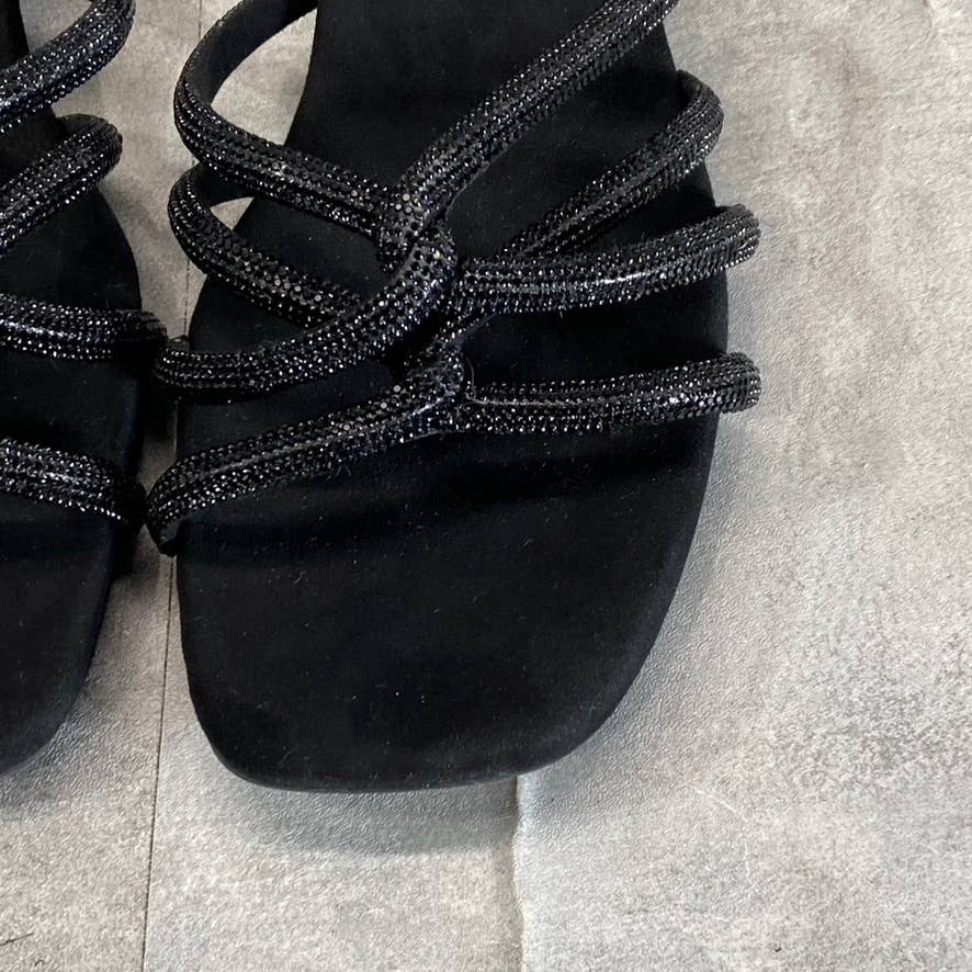 ANNE KLEIN Women's Black Nikole Rhinestone Embellished Square-Toe Sandals SZ 8.5