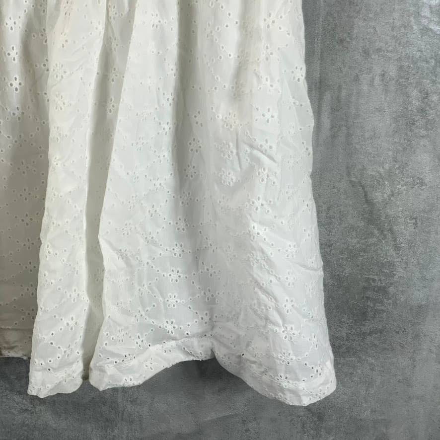 BAR III Women's Bright White Sweetheart Tie-Neck Eyelet Puff-Sleeve Dress SZ 6