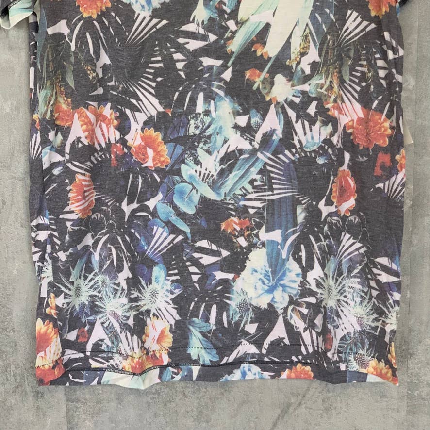SOL ANGELES Men's Grey Tropical-Print Crewneck Short Sleeve T-Shirt SZ M