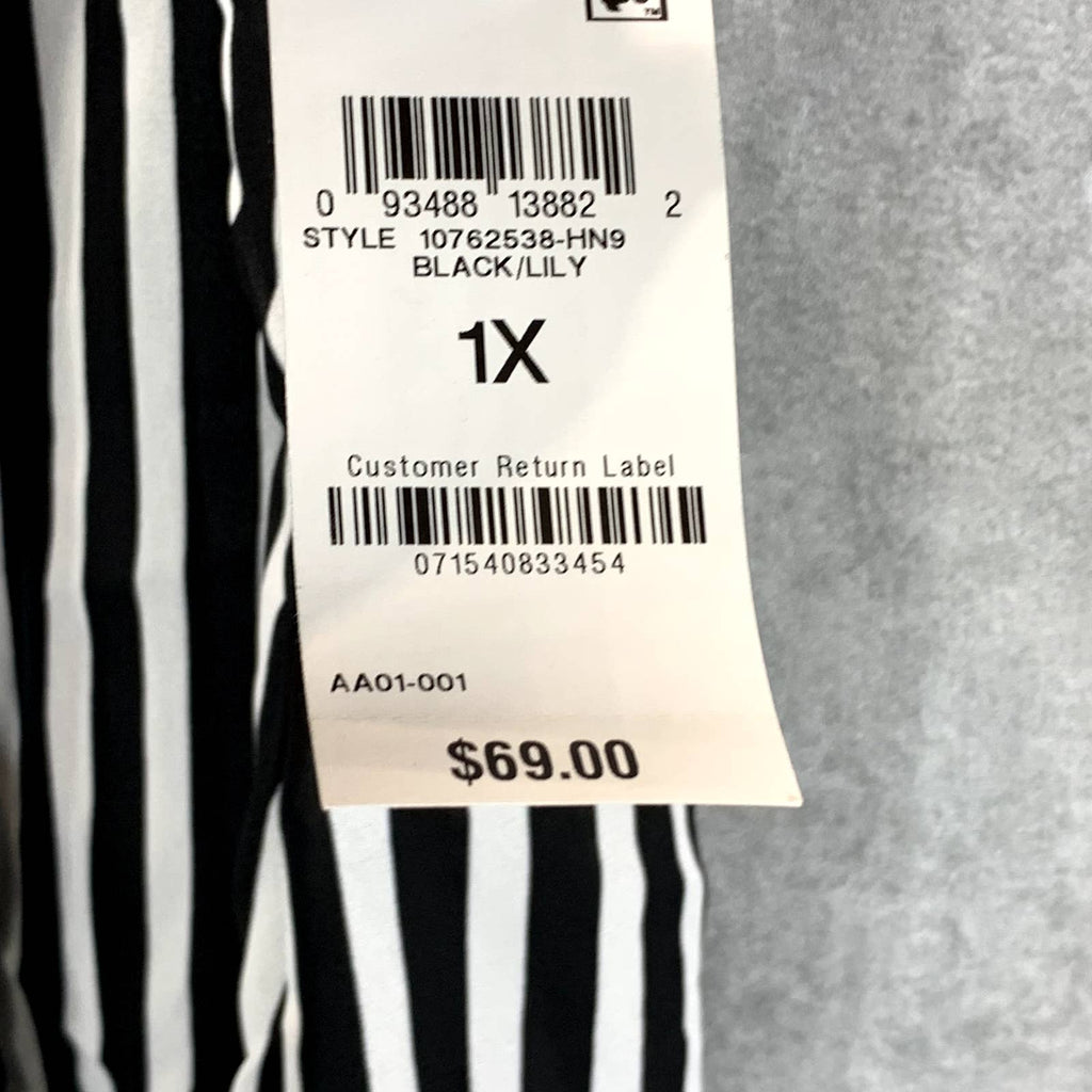 BAR III Women's Plus Size Black/Lily Striped Tie-Neck Hi-Low Top SZ 1X