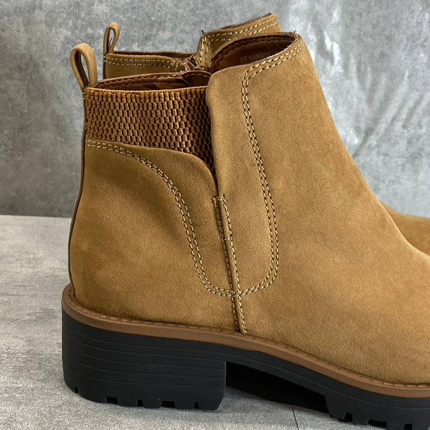 SUN+STONE Women's Tan Micro Kandy Round-Toe Lug-Sole Block-Heel Ankle Boots SZ 6