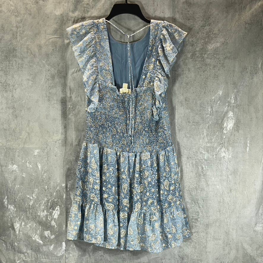 MICHAEL MICHAEL KORS Women's Petite Chambray Paisley Smocked Ruffle Dress SZ P/M