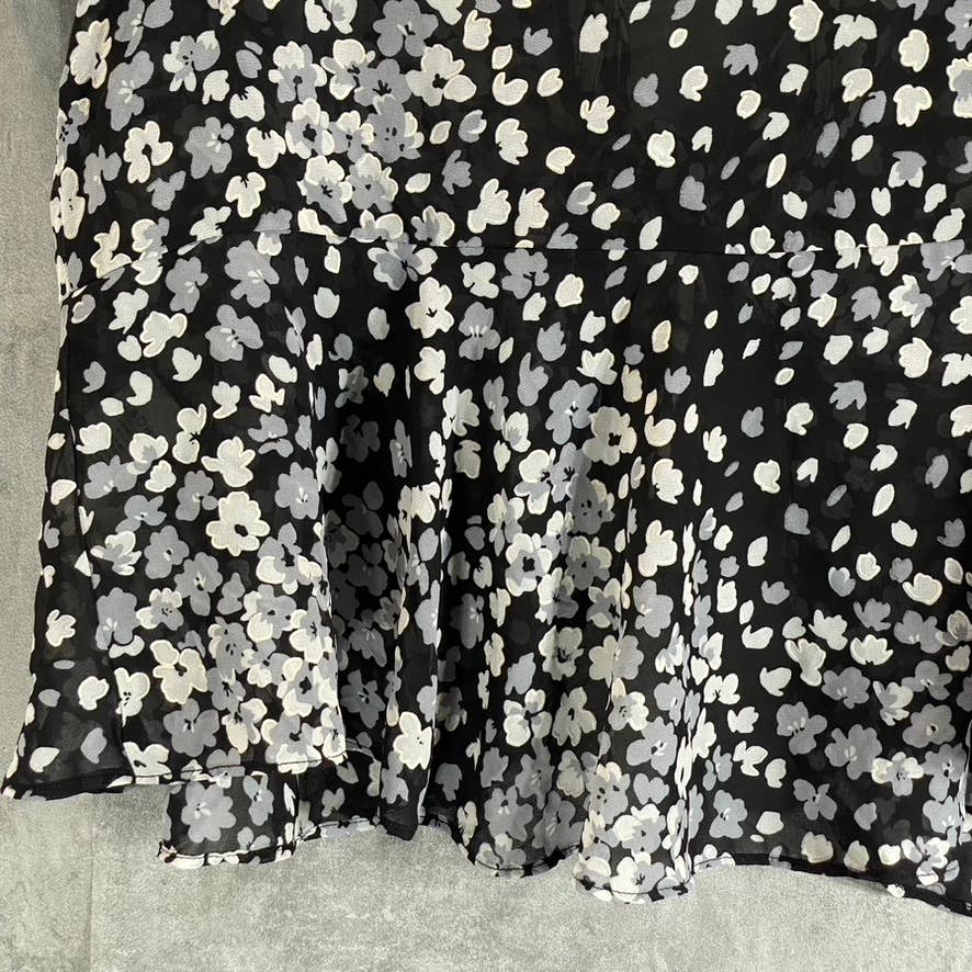 R&M RICHARDS Women's Plus Black-White Printed Tie-Front Flutter Sleeve Jacket