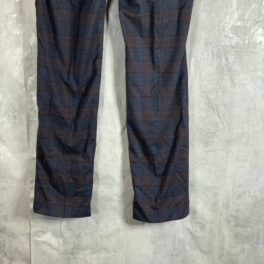 TOMMY HILFIGER Men's Navy-Brown Plaid TH-Flex Stretch Modern-Fit Pants SZ 30X32