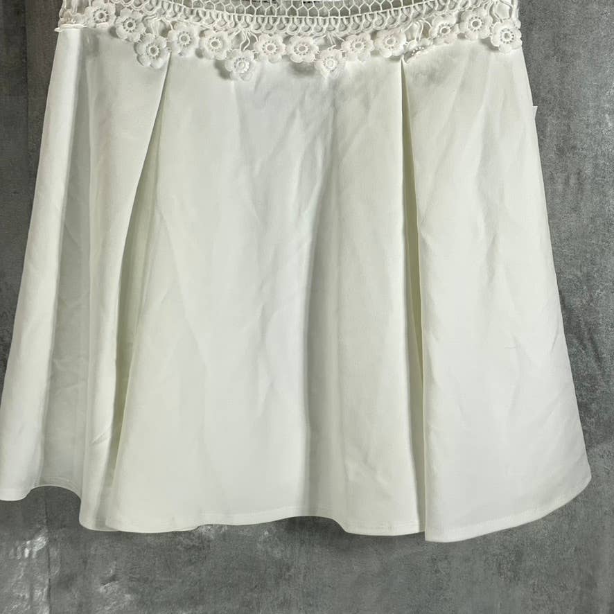 B. DARLIN Juniors' Day White Lace-Trim Waist High-Neck Fit & Flare Dress SZ13/14