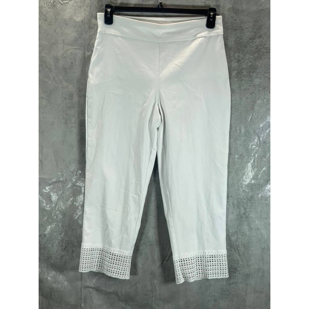 JM COLLECTION Women's Bright White Tummy-Control Crochet-Hem Capri Pants SZ M
