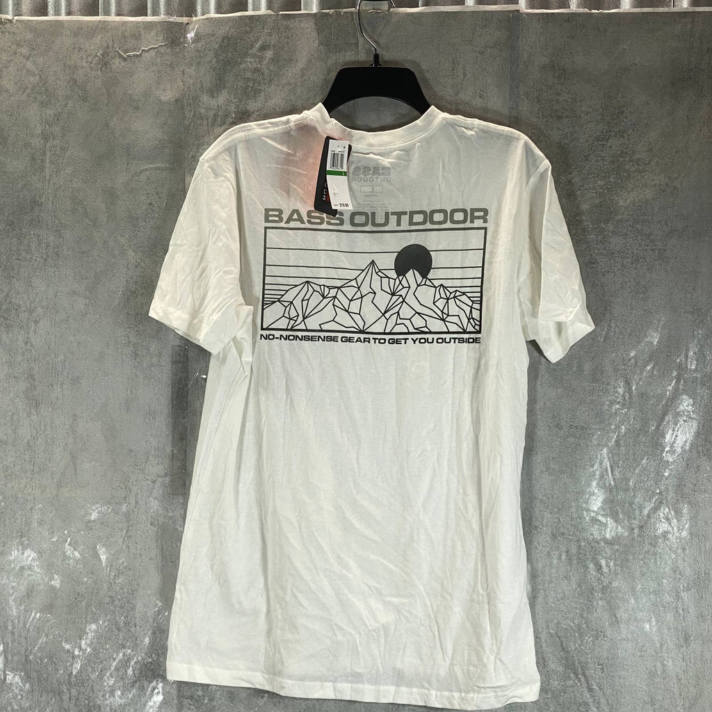 BASS OUTDOOR Men's Snow White Crewneck Antlers Mountain Logo Graphic T-Shirt SZL