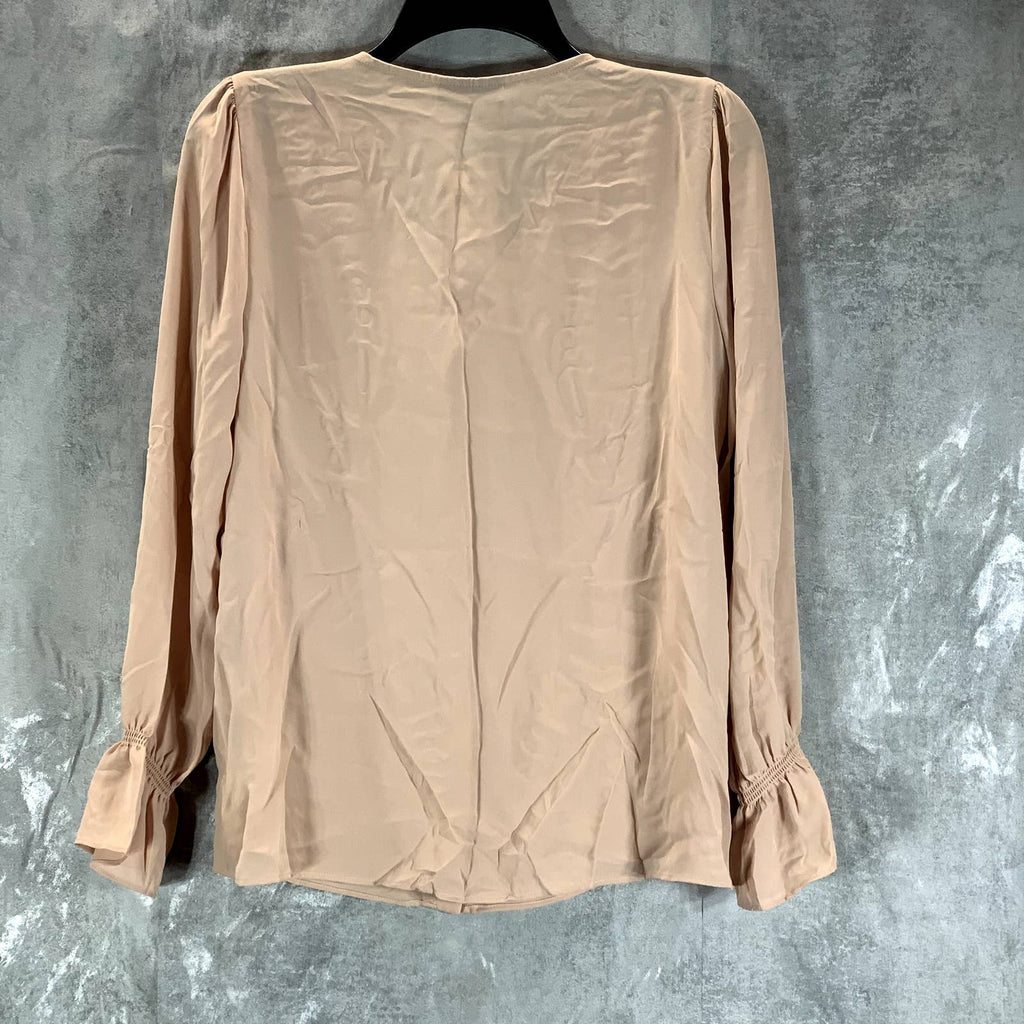 ALFANI Women's Fresh Clay Poet V-Neck Button-Front Long-Sleeve Top SZ S