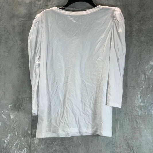 TOMMY HILFIGER Women's Bright White Crewneck 3/4 Puff Sleeve Top SZ XL