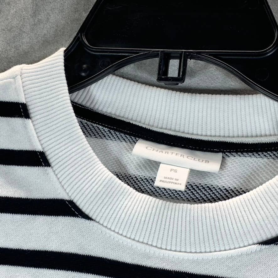 CHARTER CLUB Women's Petite Black-White Striped Sequin-Applique Sweatshirt SZP/S