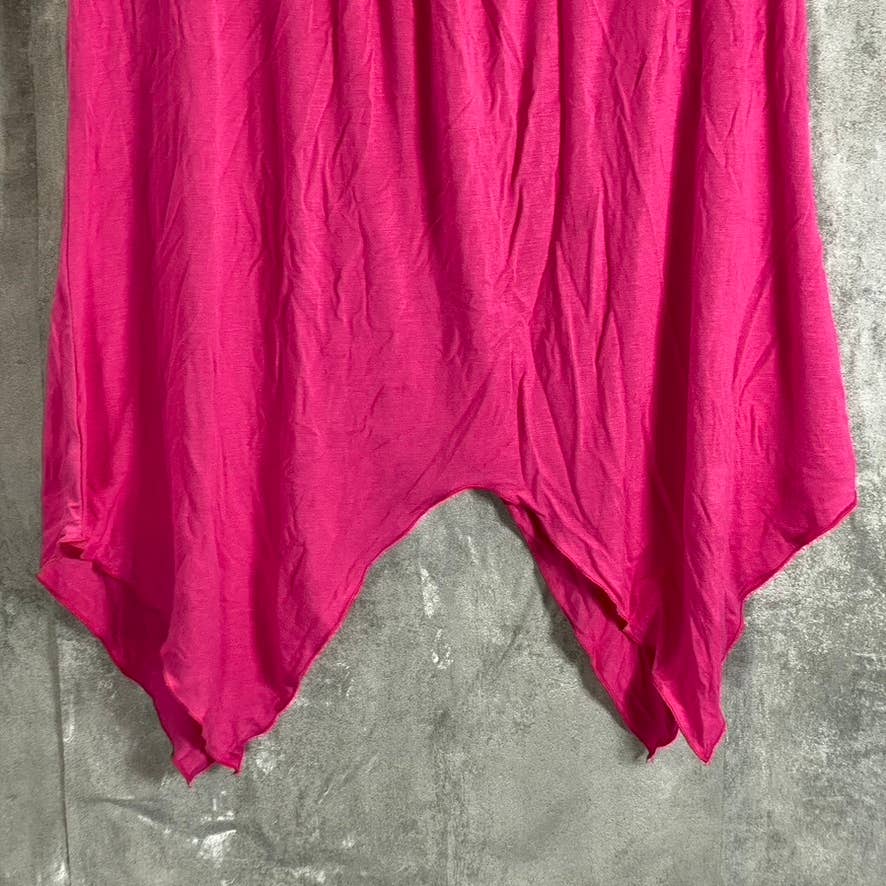 WHITE MARK Women's Fuchsia Beaded Short Sleeve Shark Bite Hem Tunic Top SZ M