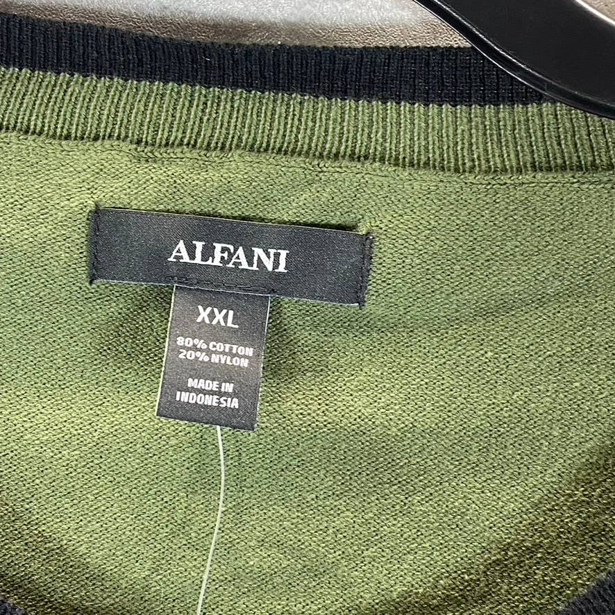 ALFANI Men's Costa Green Contrast Edge Crewneck Long-Sleeve Sweater SZ 2XL