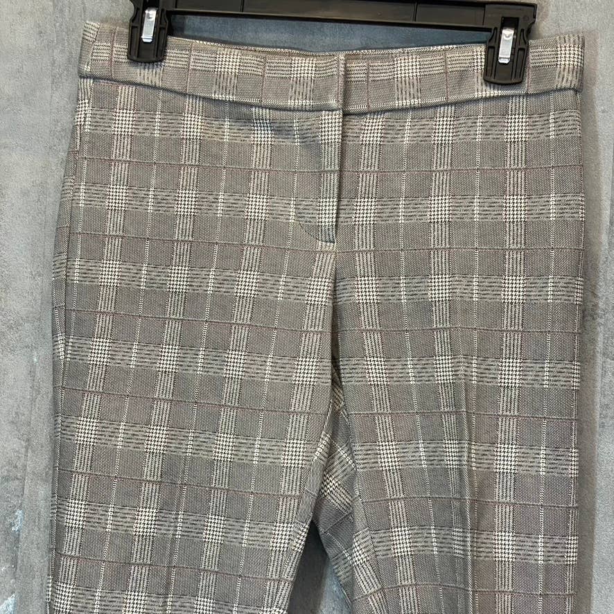 AMANDA & CHELSEA Women's Grey-Pink Plaid Slim Straight Pants SZ 0