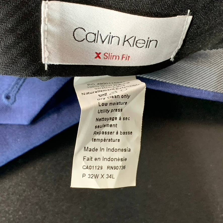 CALVIN KLEIN Men's Blue Slim-Fit Flat Front Dress Pants SZ 32X34
