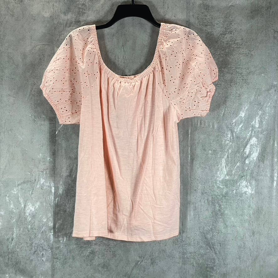 STYLE & CO Women's Soft Shell Off-The-Shoulder Eyelet Puff-Sleeve Button-Up Top