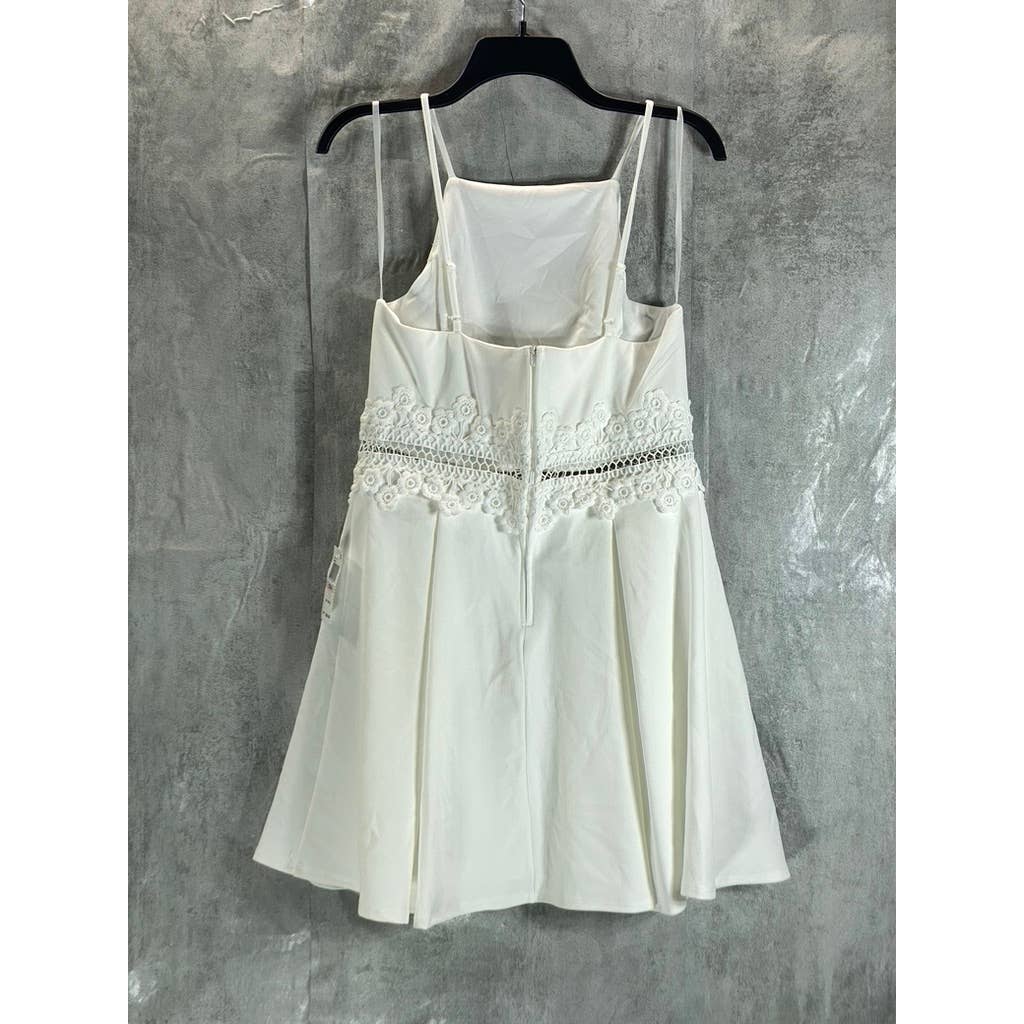 B. DARLIN Juniors' Day White Lace-Trim Waist High-Neck Fit & Flare Dress SZ13/14