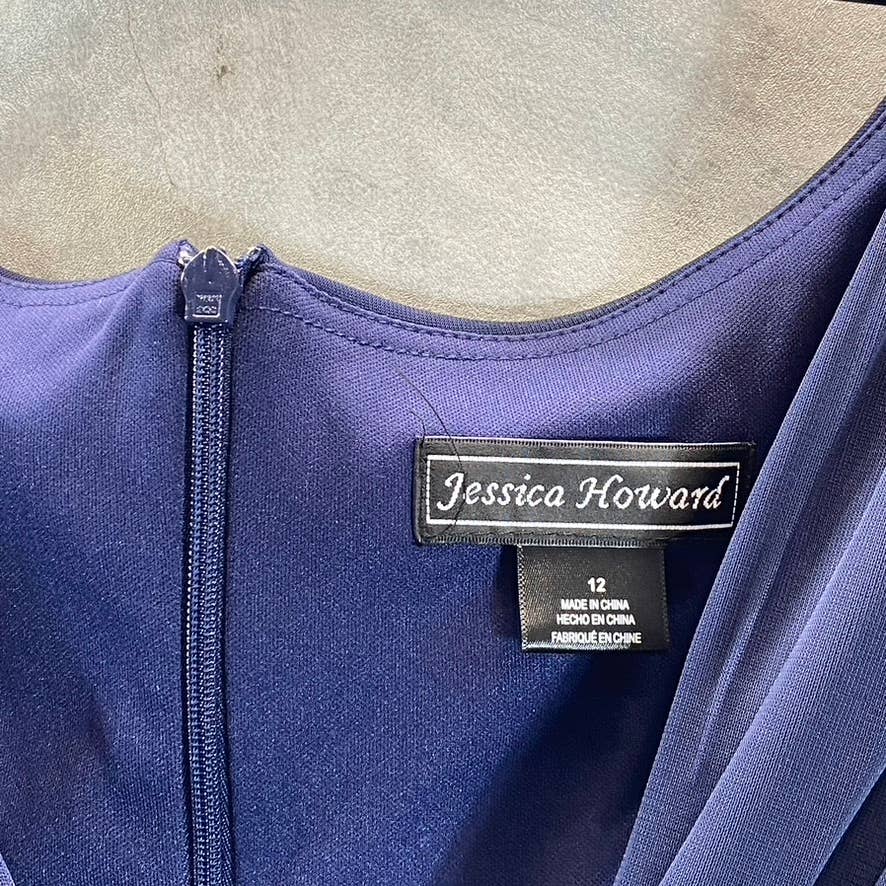 JESSICA HOWARD Women's Navy Faux-Wrap Ruched Sleeveless Maxi Gown SZ 12