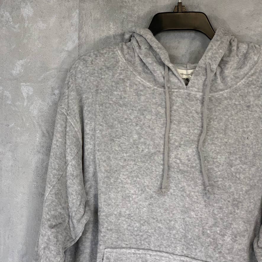 TREASURE & BOND Women's Grey Light Heather Velour Treatment Pullover Hoodie SZ M