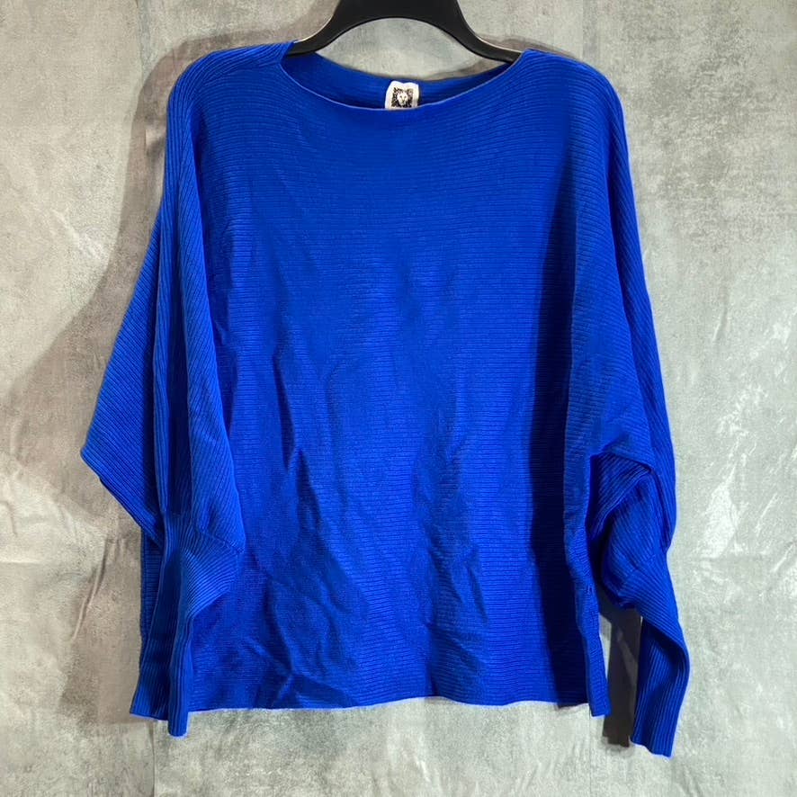 ANNE KLEIN Women's Blue Ottoman-Rib Bateau Neck Dolman Sleeve Pullover Sweater SZ S