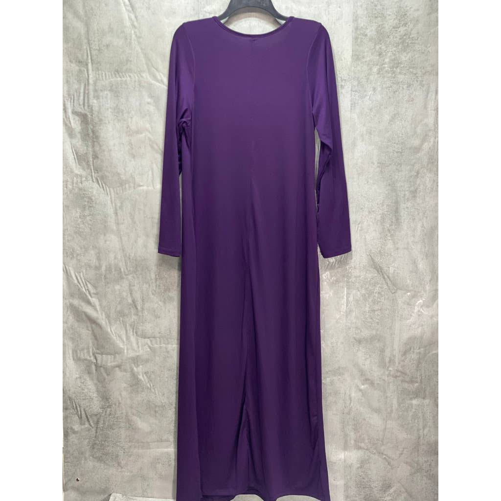 24SEVEN COMFORT APPAREL Purple Form Fitting Long Sleeve Side Slit Maxi Dress SZ XL
