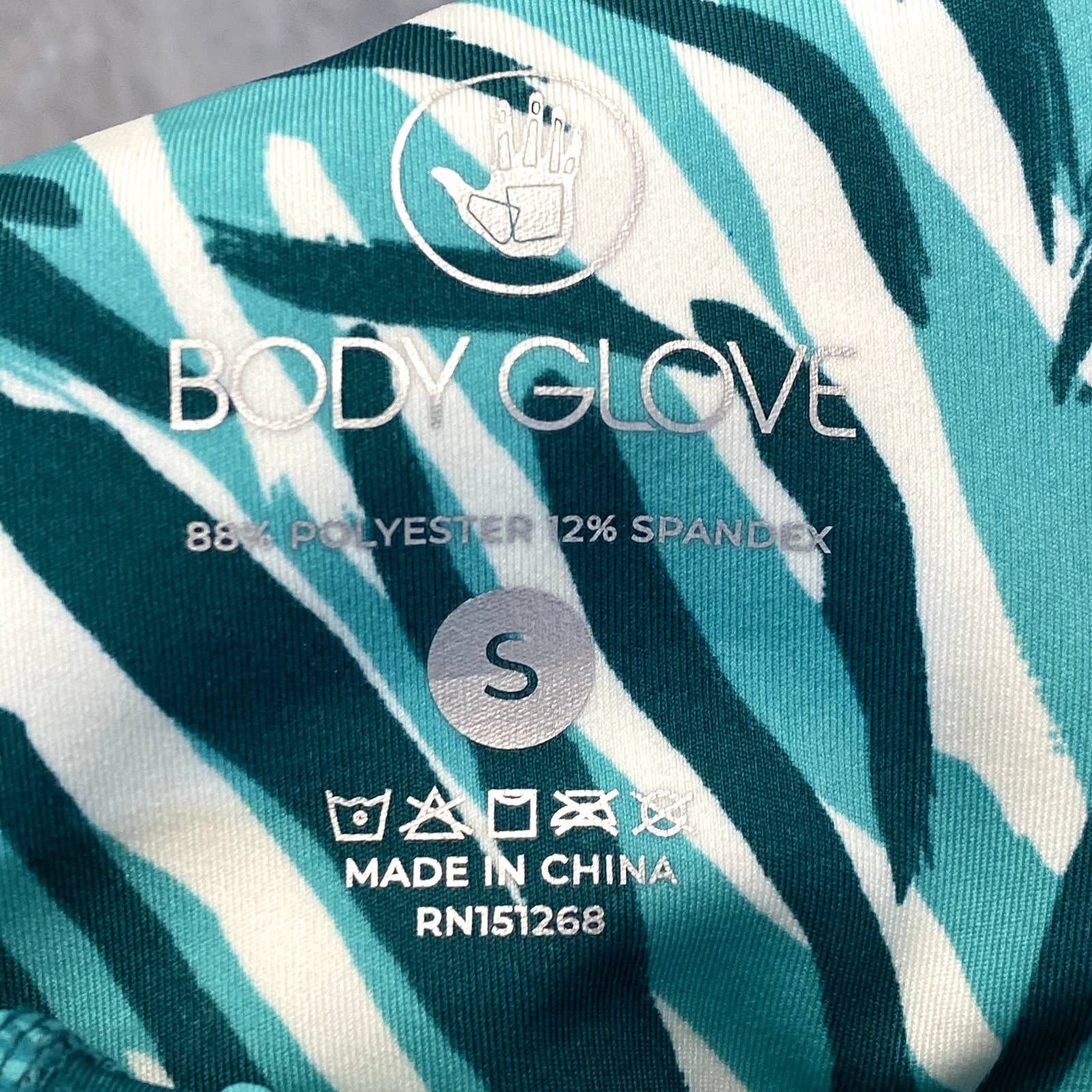 BODY GLOVE Women's Brushed Zebra Teal Printed High-Rise 7/8 Length Athletic Leggings SZ S