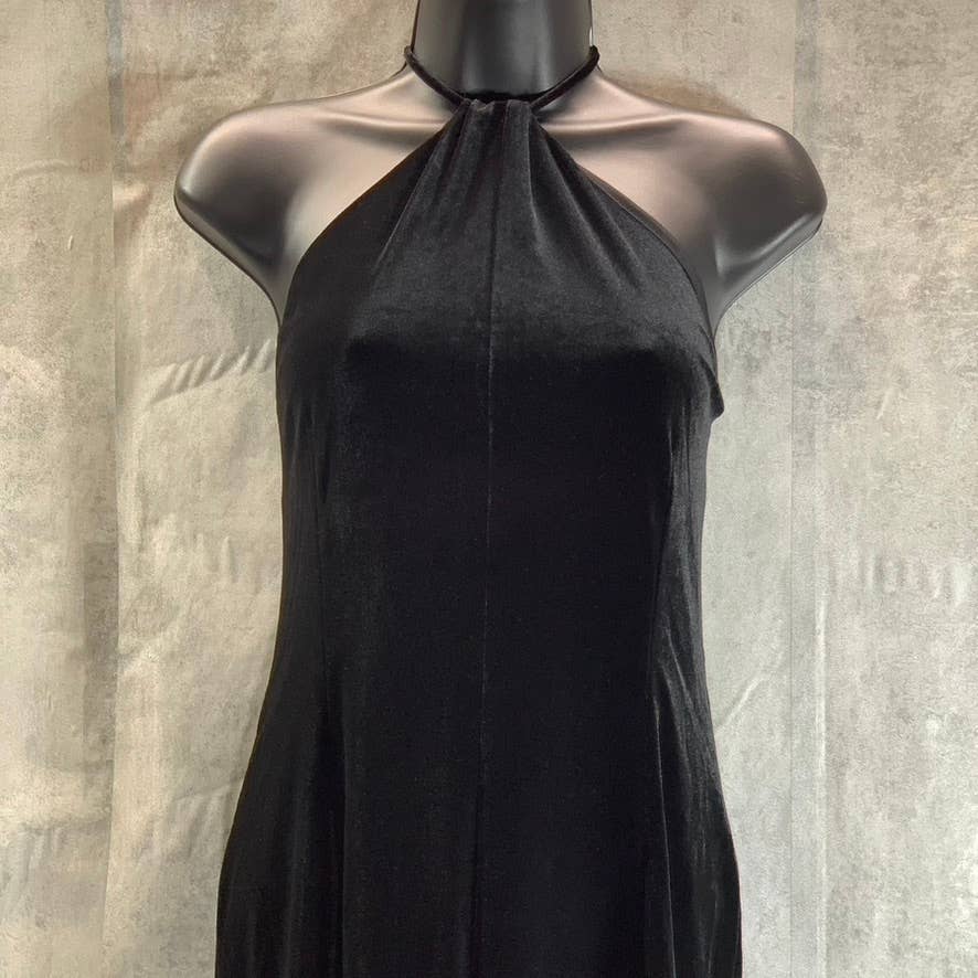 BARDOT Women's Black Alisa Velour Midi Tie-Neck Front Slit Sheath Dress SZ 8