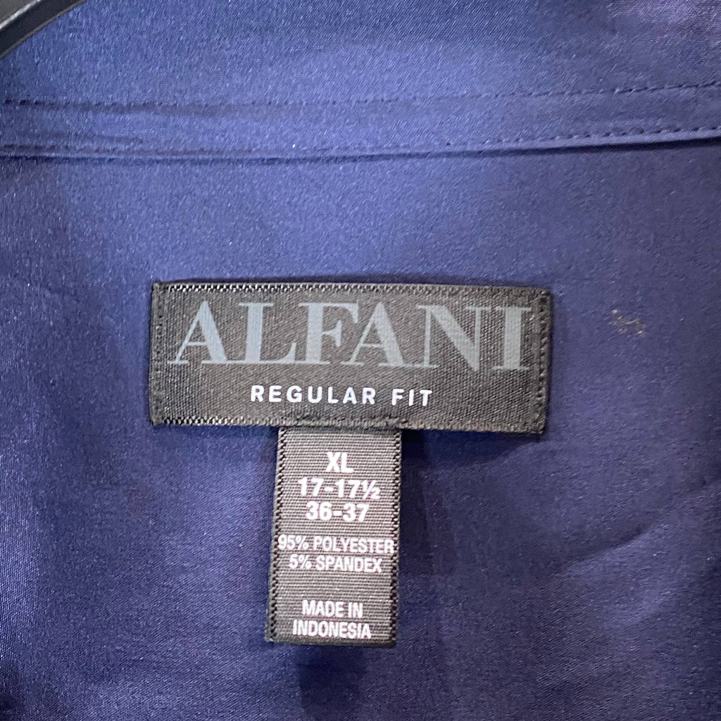 ALFANI Men's Navy Solid Regular-Fit Button-Up Dress Shirt SZ 16-16.5 36/37