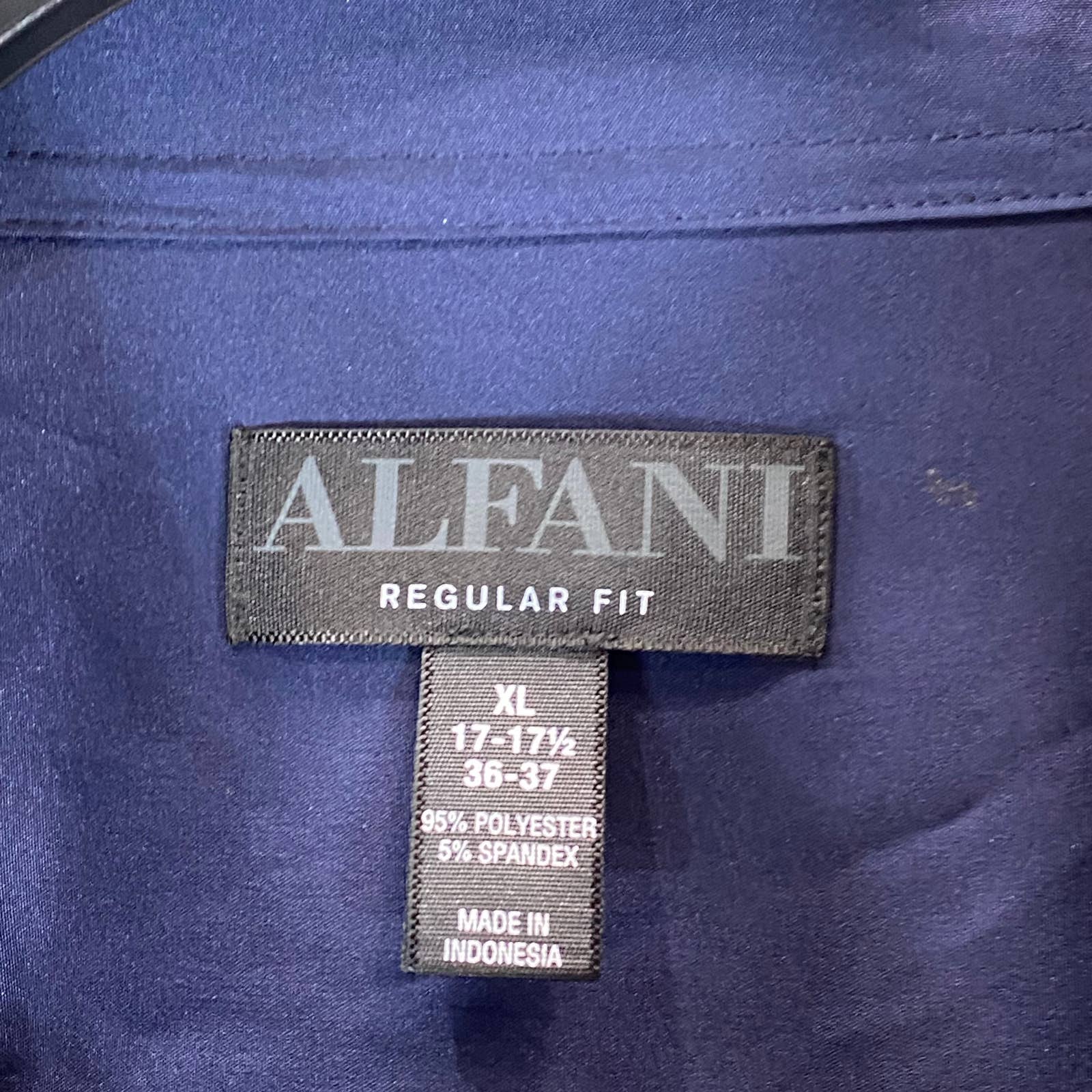 ALFANI Men's Navy Solid Regular-Fit Button-Up Dress Shirt SZ 16-16.5 36/37