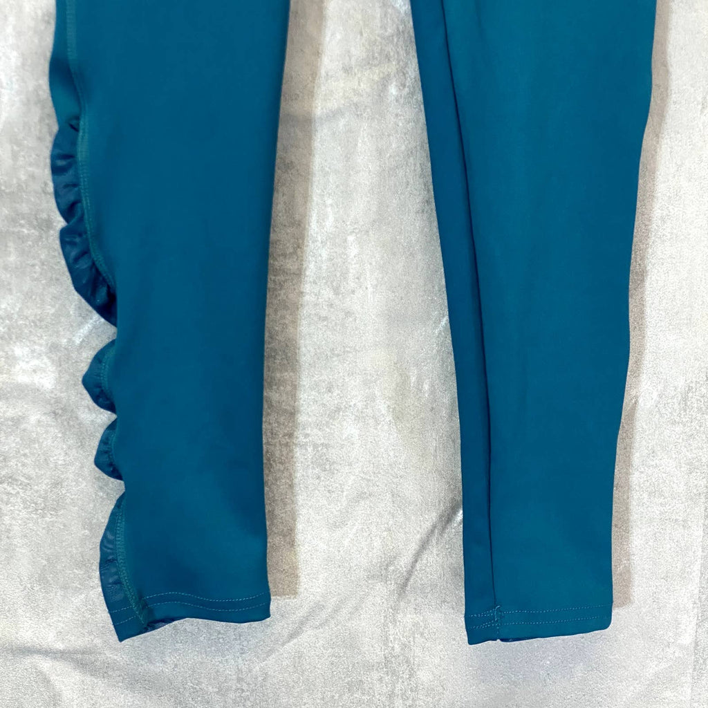 KAY UNGER Women's Teal Mesh Leg Stretch High-Waist Pull-On Athletic Leggings SZ S