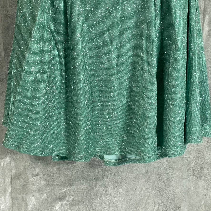 B. DARLIN Juniors' Mint Glitter Knit Sweetheart Neckline Pocketed Dress SZ 9/10