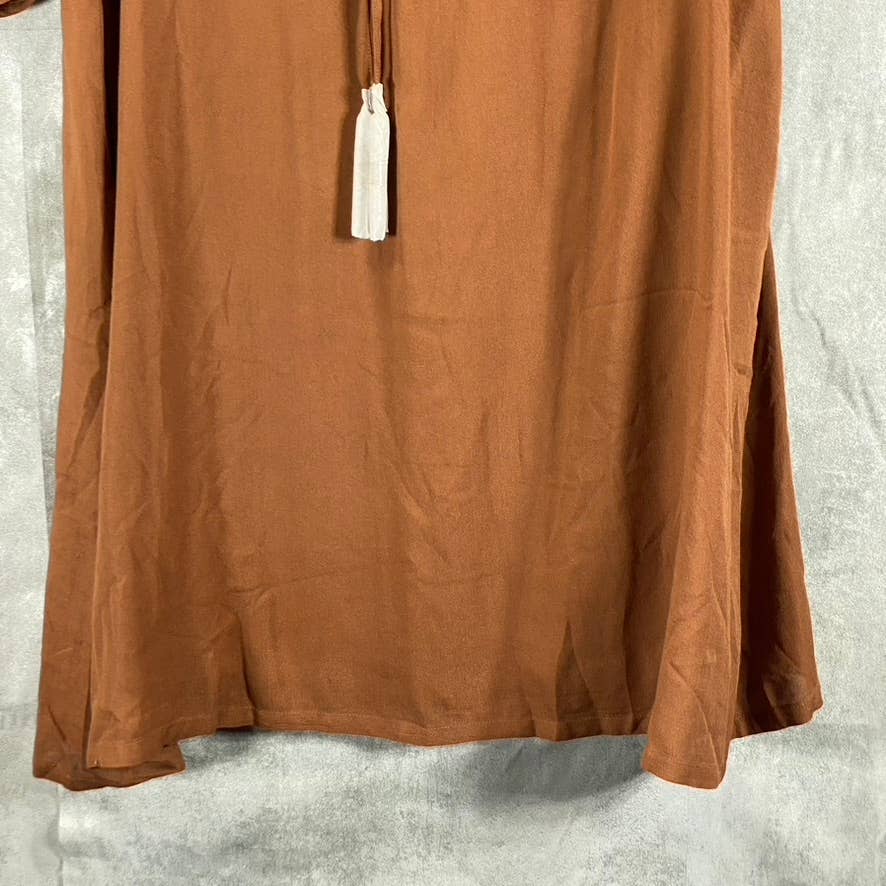 BELLDINI Women's Iced Latte/White Boho Embroidered V-Neck Chic Pocketed Dress