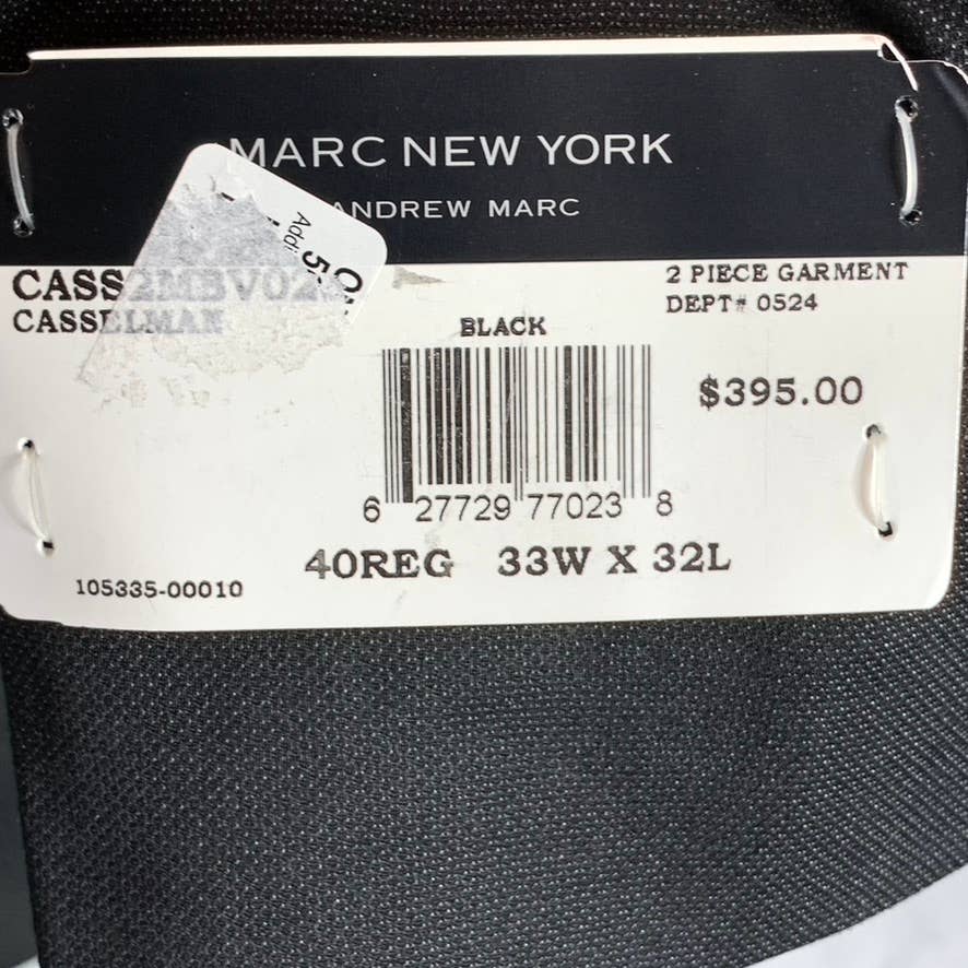 MARC NEW YORK Men's Black Modern-Fit Two-Button Suit Jacket SZ 40R