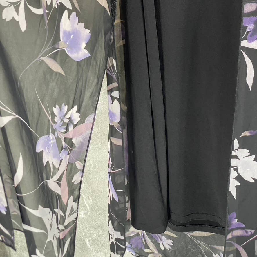 CONNECTED APPAREL Women's Grape Floral-Print Sleeveless Chiffon Overlay Dress