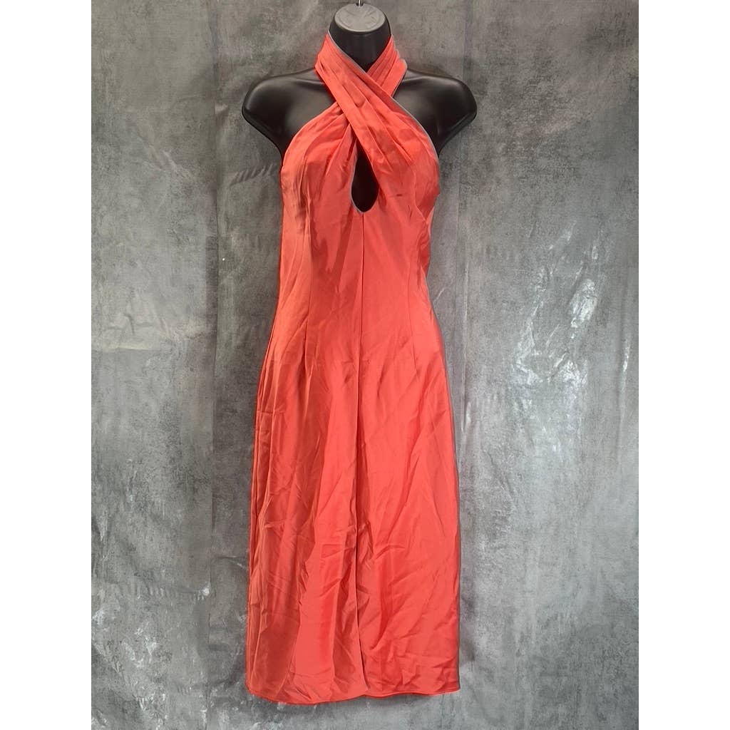 AIDAN By AIDAN MATTOX Women's Sunkist Coral Cross Front Halter Midi Dress SZ 8