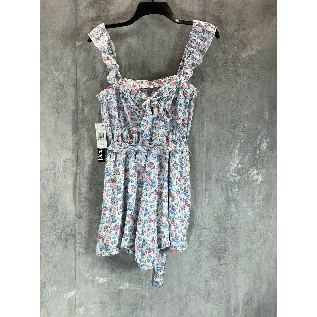 TRIXXI Women's White Floral Sleeveless Square-Neck Wait-Tie Short Romper SZ S