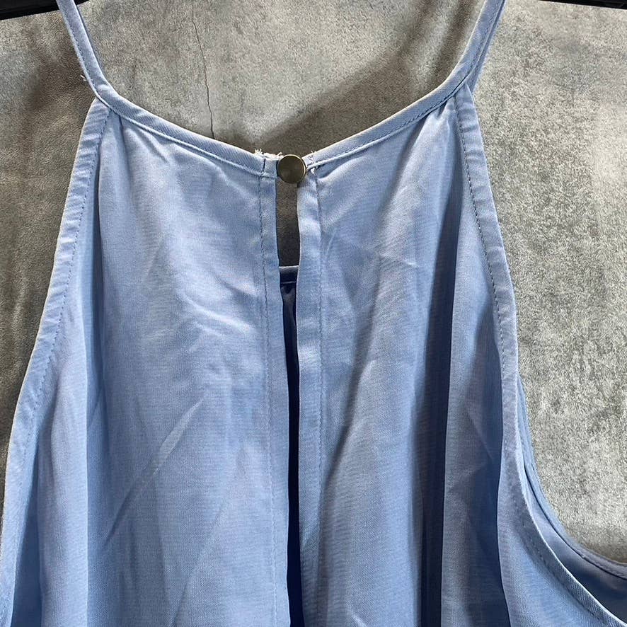 KINGSTON GREY Juniors' Chambray Sleeveless Pocketed Halter Cropped Jumpsuit SZ L