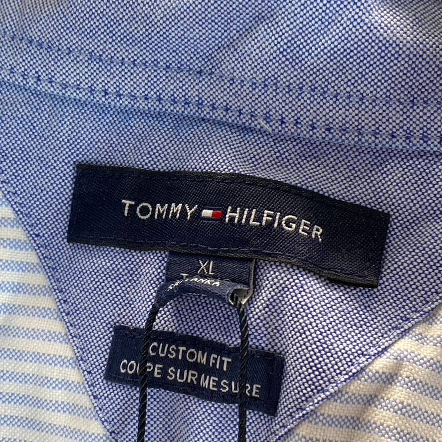 TOMMY HILFIGER Men's Collection Blue Custom-Fit New England Stripe Shirt SZ XL
