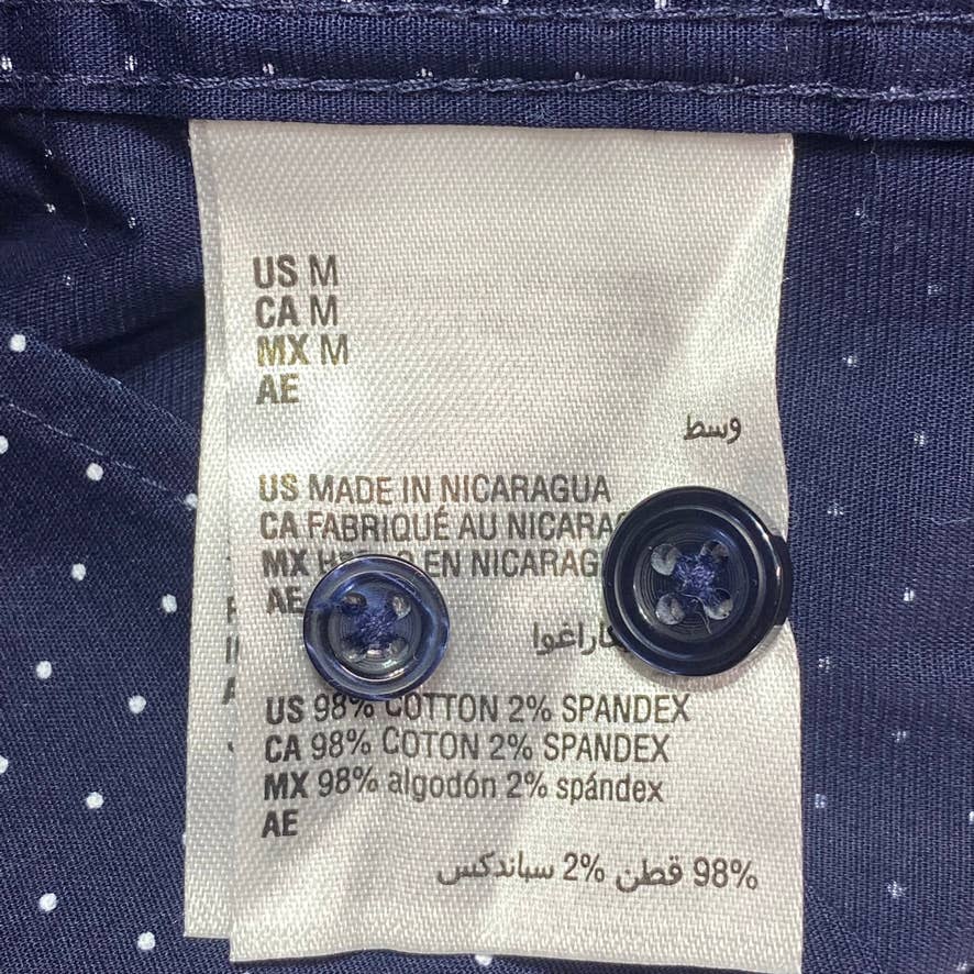 CLUB ROOM Navy Micro Dot Print Stretch Cotton Long Sleeve Shirt SZ M